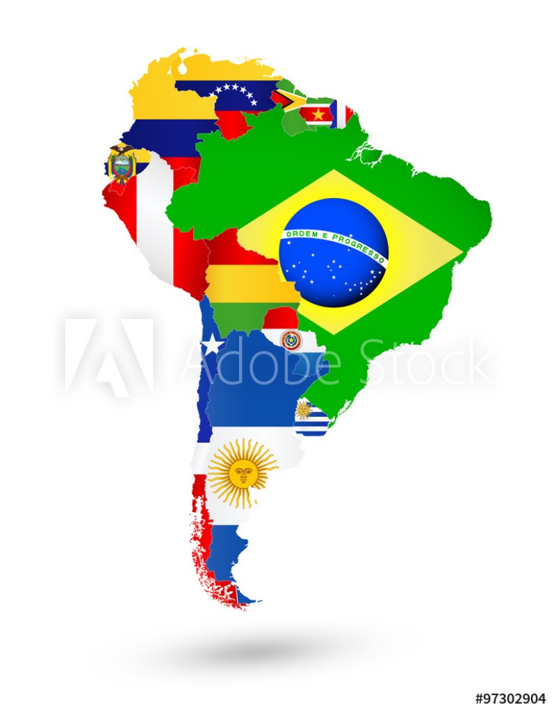 Image de South America Map with flags and location on world map